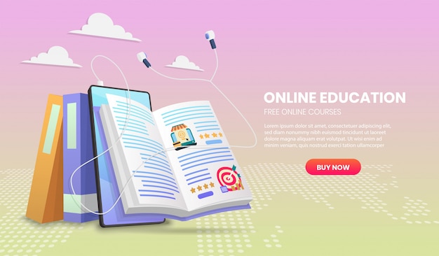 E-learning banner. Online education.education landing page template for Web courses or tutorials concept 3d.