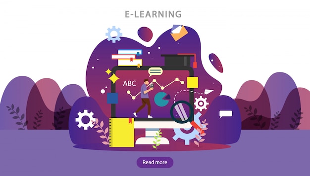 E-learning, E-book or online education concept for banner