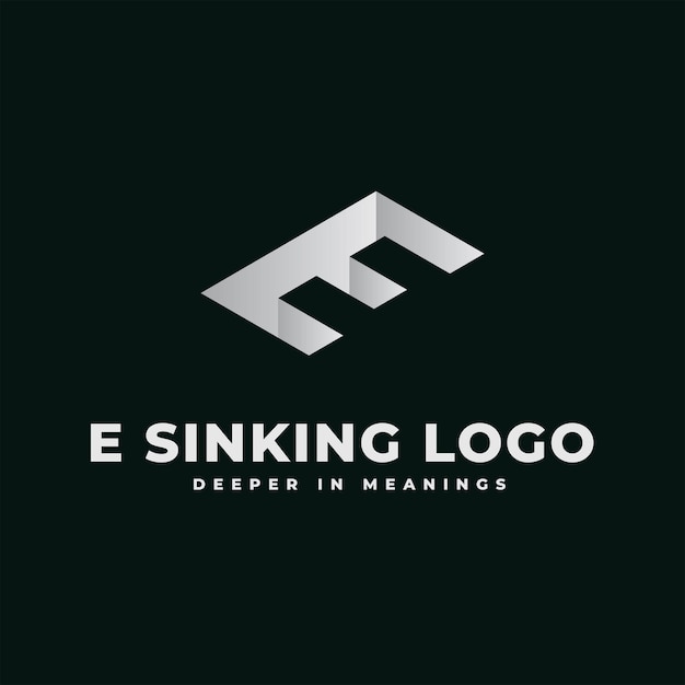 E Monochrome Isometric Hole Pit And Cutting Edge Logo Initial Alphabet Letter Logomark Icon