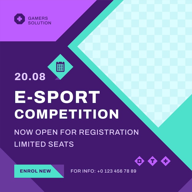 E sport competition online streaming registration form social media post copy space template vector