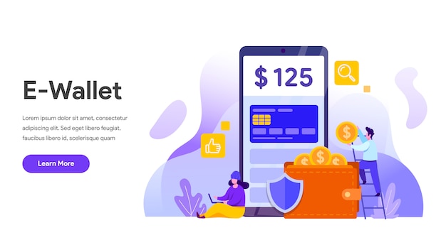 E-Wallet Concept with Mobile Phone for Landing page, Website, Homepage