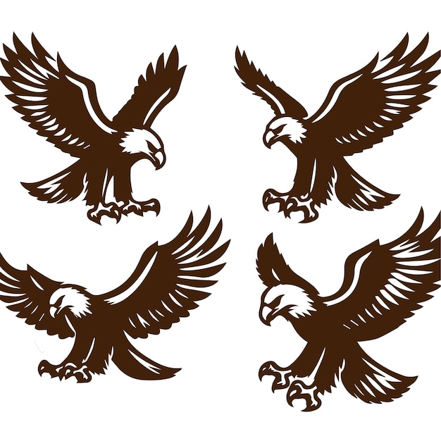 Eagle 4 set Silhouette illustration vector simple design