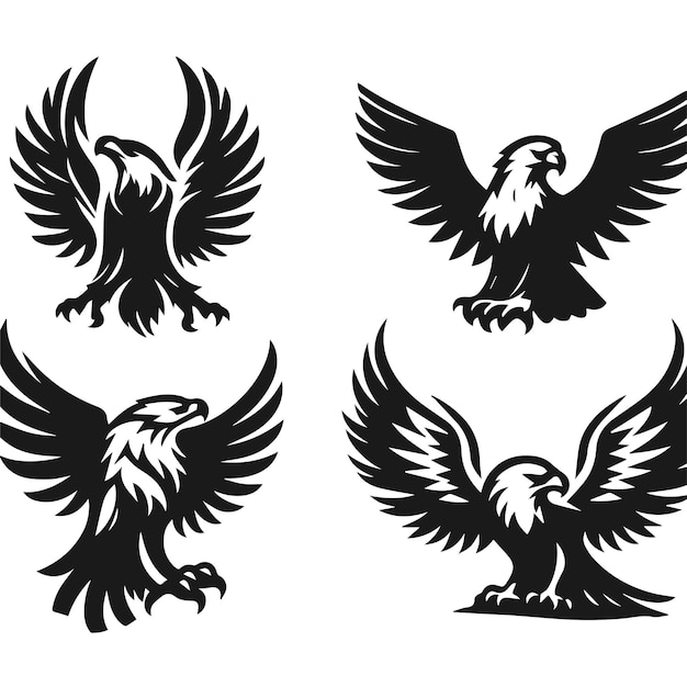 Eagle 4 set Silhouette illustration vector simple design