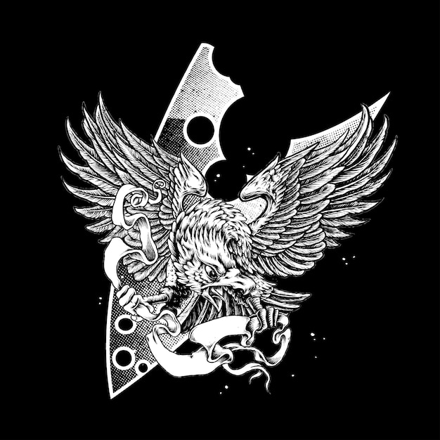 eagle in black and white with ribbon