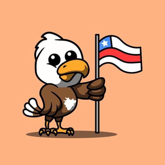 Eagle Character Holding A Flag Cartoon Vector Illustration