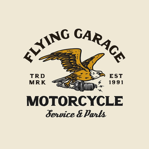 Eagle Hand Drawn Vintage style of Motorcycle and garage logo badge