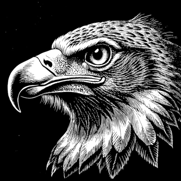 Vector eagle head side view vector illustration engraving