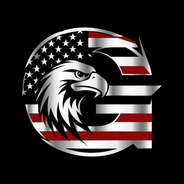 Vector eagle head with american flag vector illustration on black background