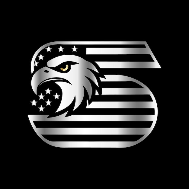 Vector eagle head with american flag vector illustration on black background