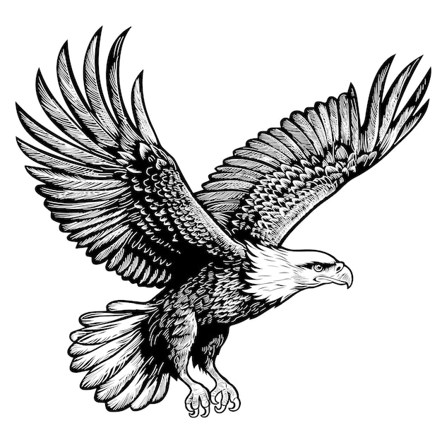 Vector the eagle predatory bird flies with outstretched wings figure isolated on a white background