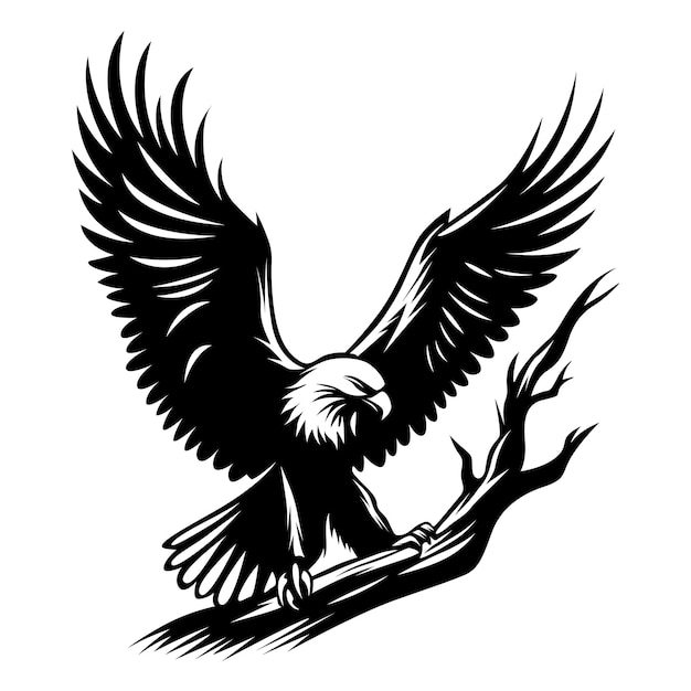 Eagle sitting on tree branch Eagle Vector illustration