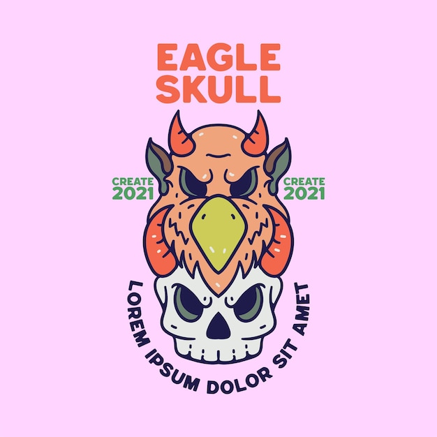 Eagle skull Illustration Vintage Retro Style For Shirts