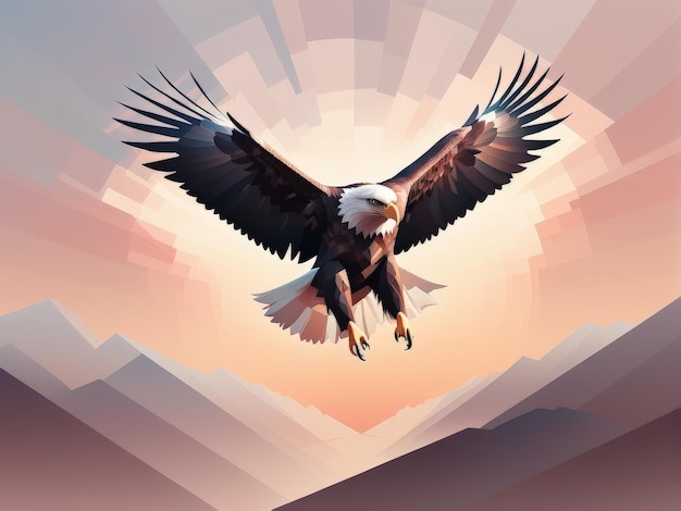 eagle in sunset flying over the mountain landscape