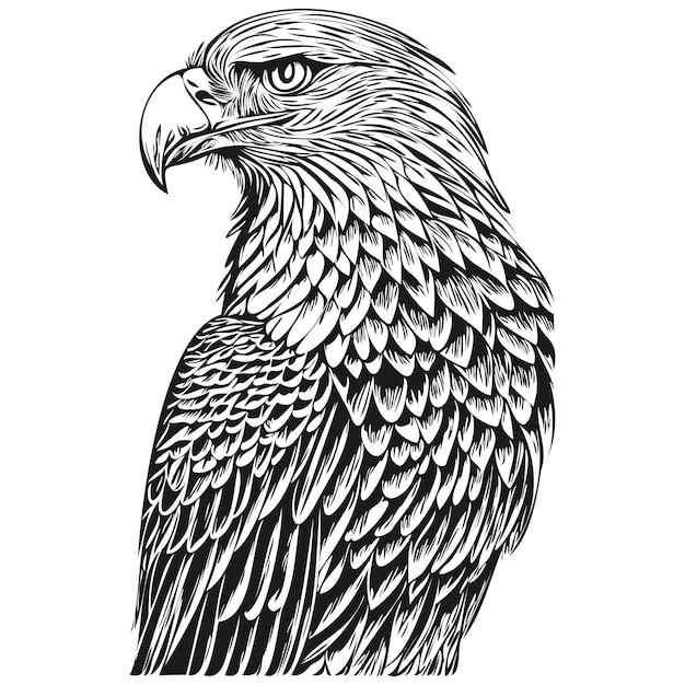 Eagle vector illustration line art drawing black and white bird