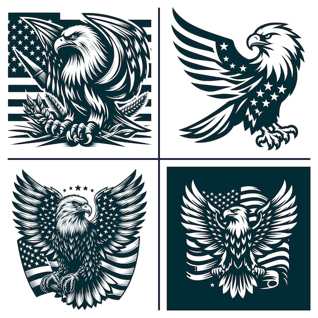 Eagle With Flag Silhouette Vector Files Outline Eagle Svg 4th of July Veteran Day Usa Eagle Shirt