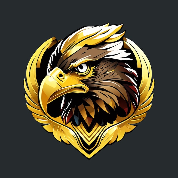 An eagle with a gold eagle head mascot logo