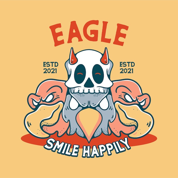 Eagle With Skull Illustration character vintage design for t shirts