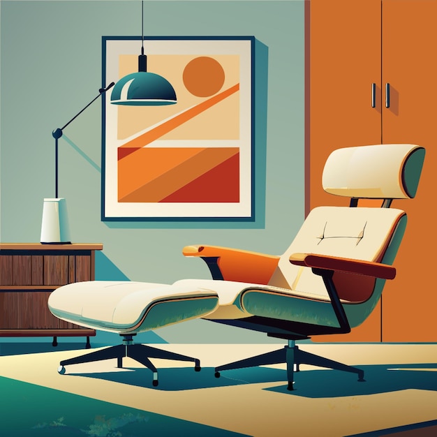 Vector eames lounge chair ottoman armchair vector illustration flat 2