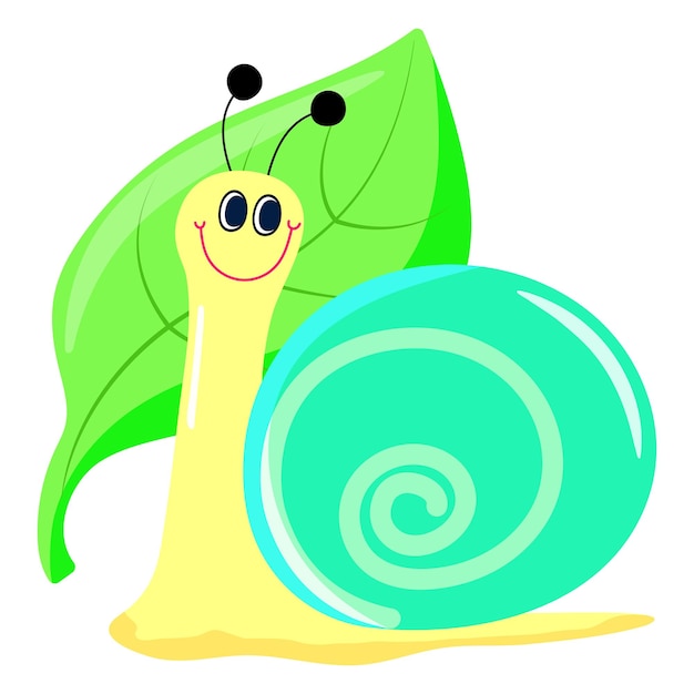 Eappy yellow snail with turquoise shell looks back