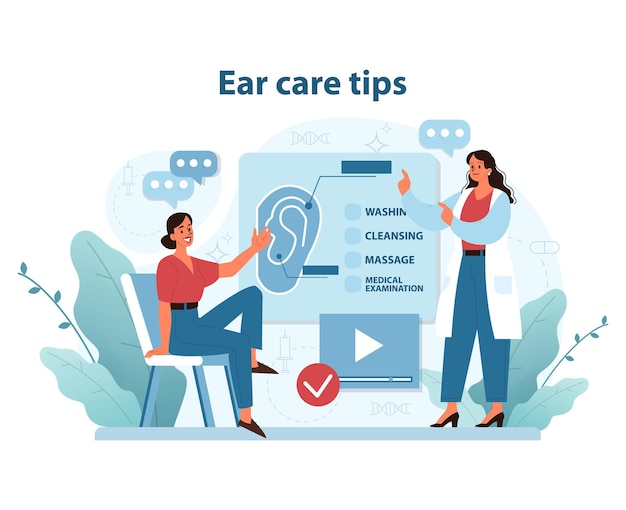 Ear care guidelines informative vector illustration showing the process of ear care including