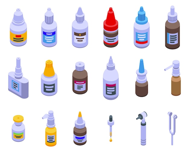 Ear drops icons set isometric vector Medicine tube