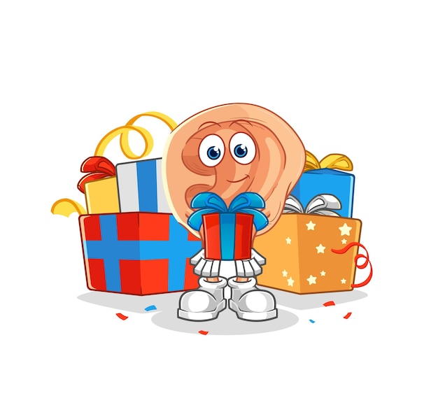 Ear give gifts mascot cartoon vector