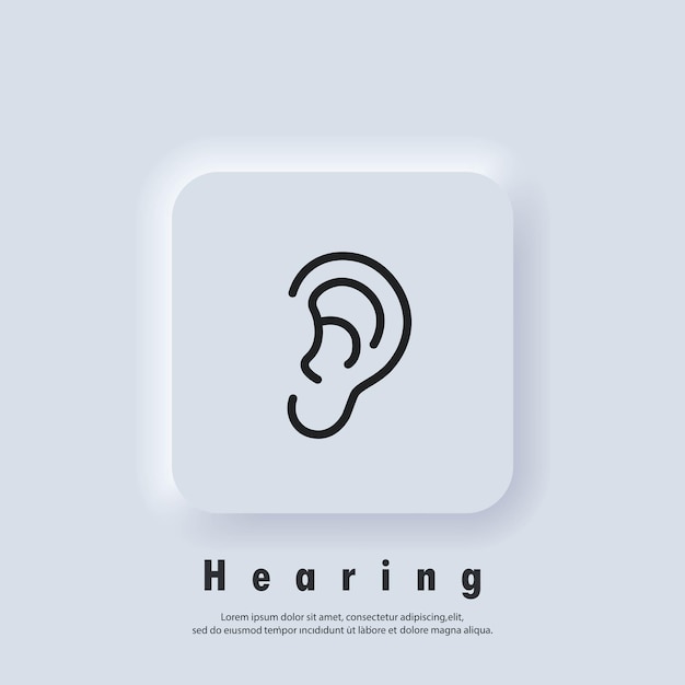 Ear icon. Hearing logo. Ear, hearing symbol. Vector. UI icon. Neumorphic UI UX white user interface web button. Neumorphism