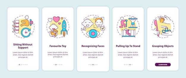 Early child development onboarding mobile app page screen with concepts