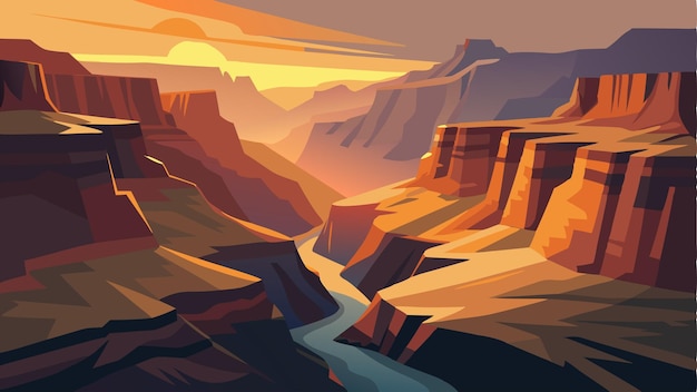 Vector in the early morning light the canyons shadows are soft and muted adding a sense of calm and stillness to the rugged landscape