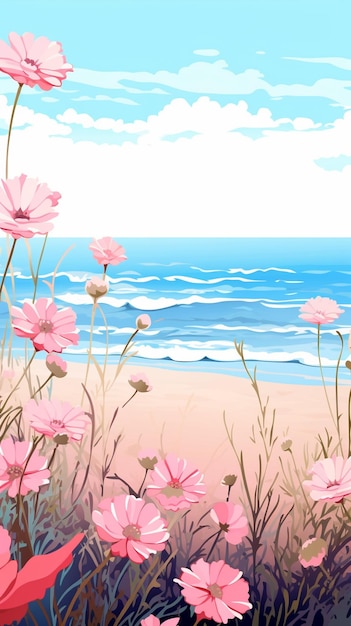 Vector early spring beach with flowers 4