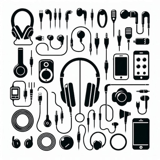 Vector earphones or headphones shiloute vector