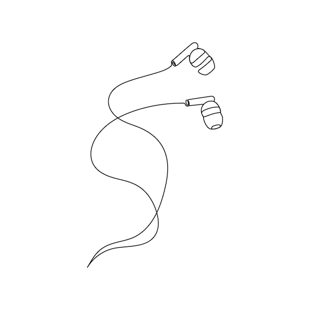 Earphones with a wire One line vector art. Mini headphones. Device, gadget for listening music.