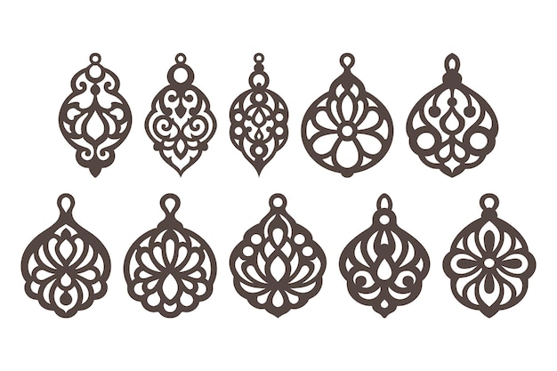 Earrings set templates isolated laser cut jewelry pendants designs vector