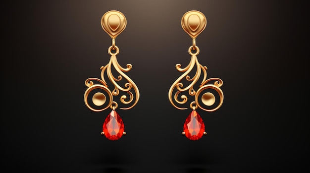 earrings with a red stone and a drop of red