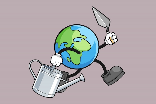 Earth cartoon is gardening