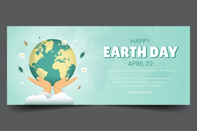 Earth day April 22 banner with hands globe and flowers leaves illustration