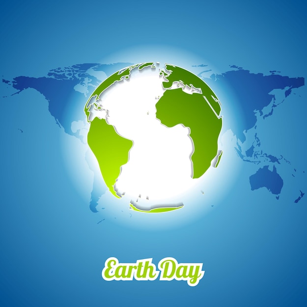 Earth Day background with green globe and map