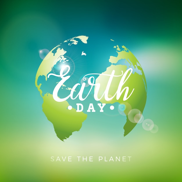 Earth Day design with planet and lettering.