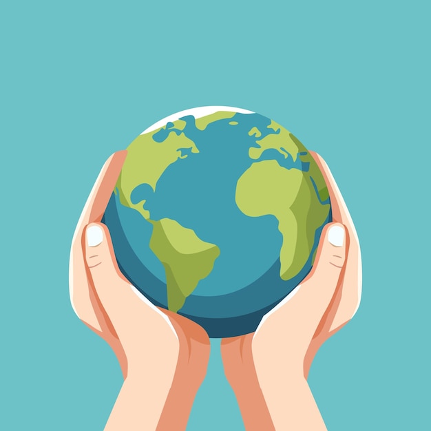 earth day hand holding globe of planet world map ecology nature flat design illustration