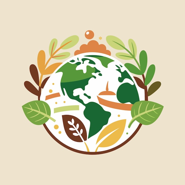 Earth Day Illustration with Green and Brown Leaves