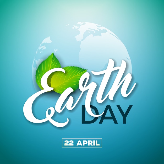 Earth Day illustration with Planet and Green Leaf.