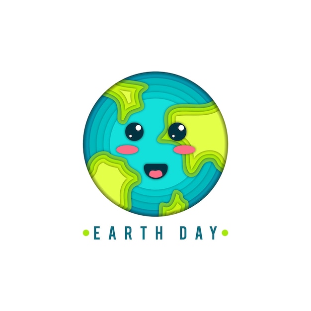 Earth day logo with a cute face smiling globe design