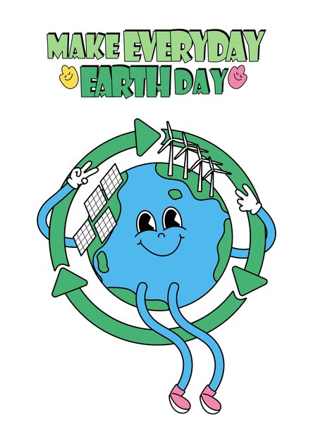 Earth day modern vintage and retro card vector illustration