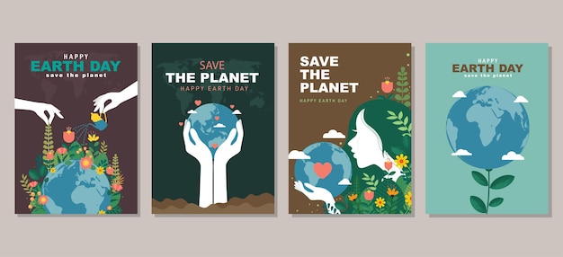 Vector earth day poster collection for graphic and web design business marketing and print material