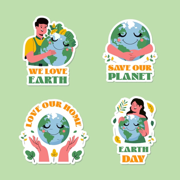 Earth day stickers in flat design