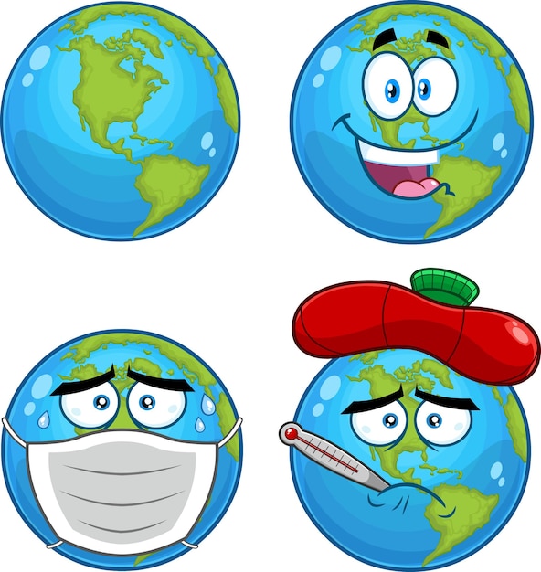 Earth Globe Cartoon Character Vector Collection Set Isolated On White Background