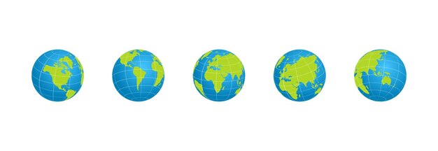 Earth globe icon set with continents. Globe with stripes. Vector EPS 10