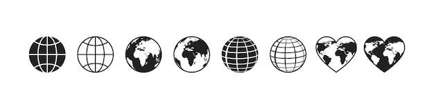 Earth globe icon set with continents. Vector EPS 10