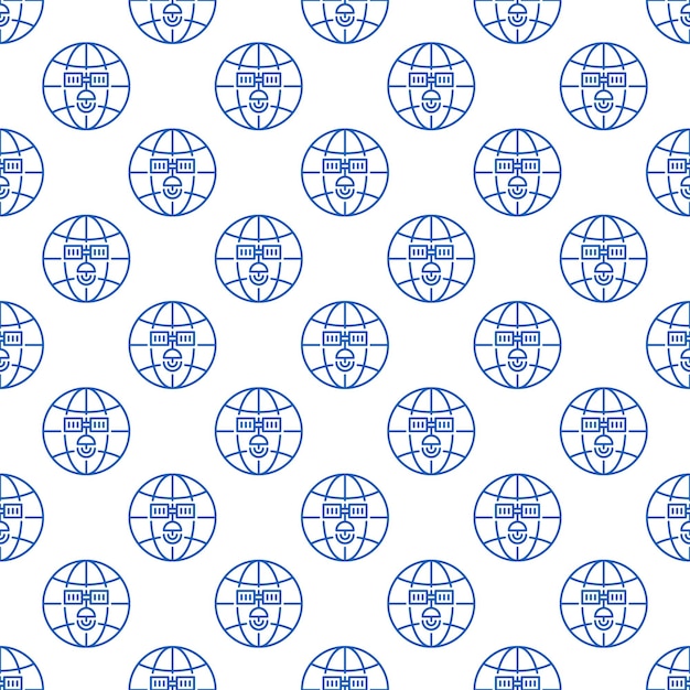 Earth Globe and Satellite vector concept outline blue seamless pattern