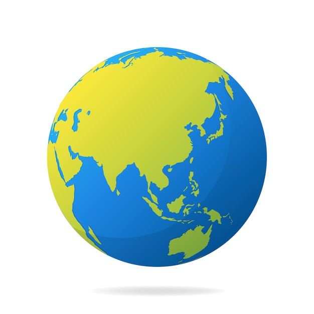 Earth globe with green continents. Modern 3d world map concept. World map realistic blue ball vector illustration.